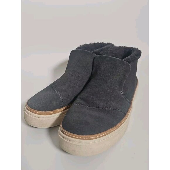 Toms Comfort Shoes Womens Size 6.5W Gray Paxton Suede Faux Fur Lined Slip On - Picture 3 of 12